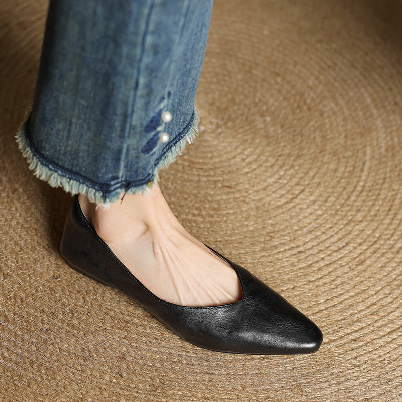 Pointed Toe V Cut Slip On Flats