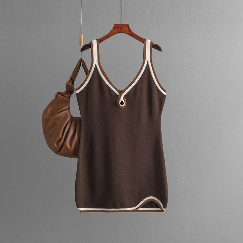 Contrast Trim Twist V-Neck Sleeveless Knit Bodycon Mini Dress 2