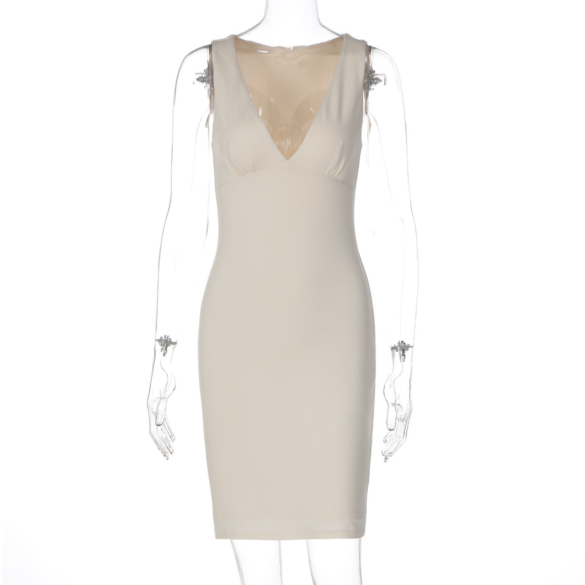 Deep V-Neck Sleeveless Ruched Bust Bodycon Mini Dress 3