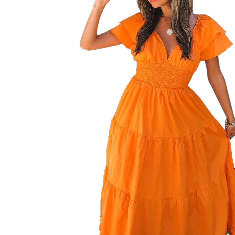 Tangie Cotton Tiered Midi Dress Orange