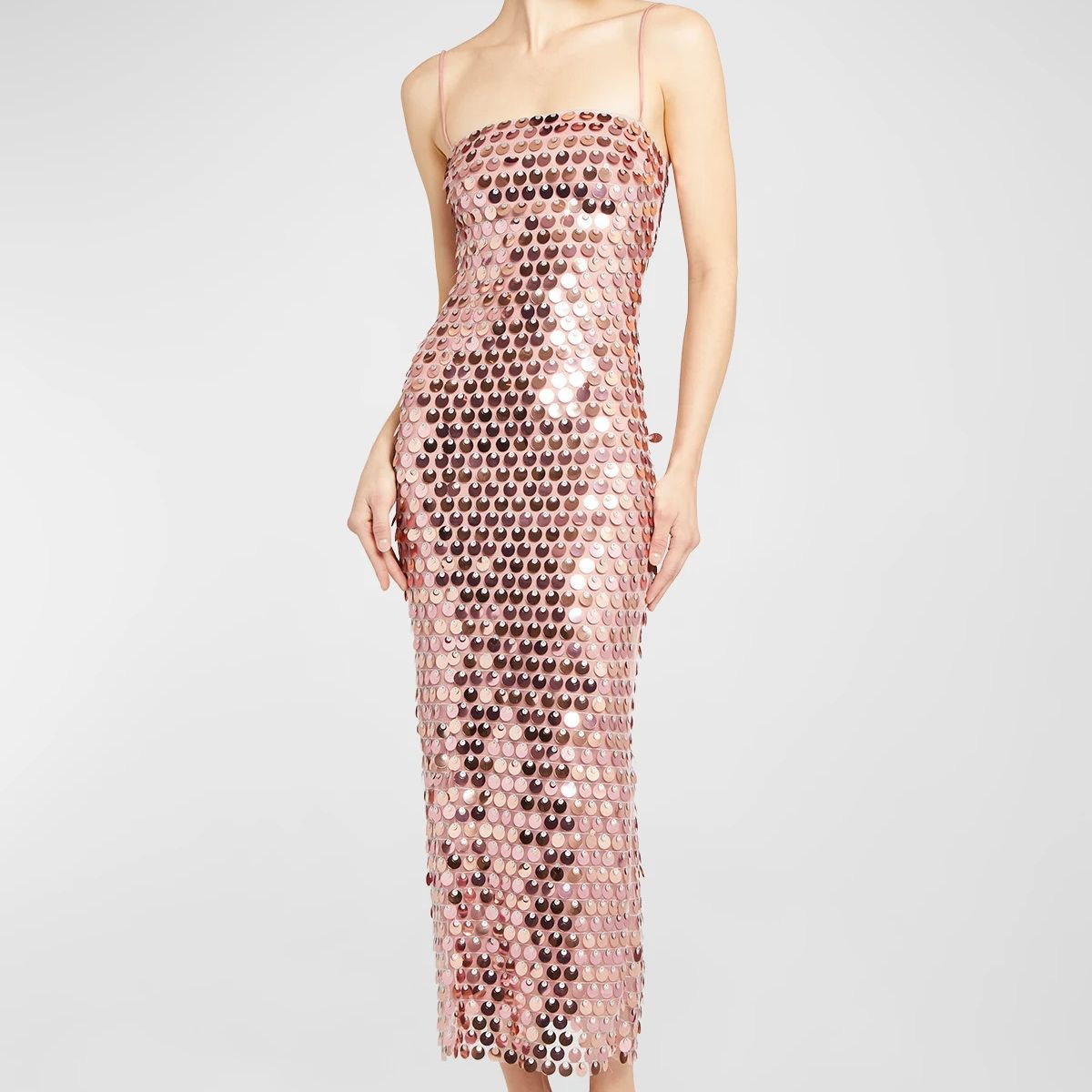 Disc Sequin Spaghetti Strap Square Neck Bodycon Mini Dress
