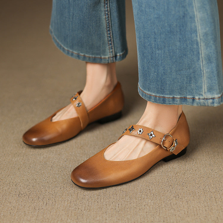 Square Toe Buckle Strap Mary Jane Flats