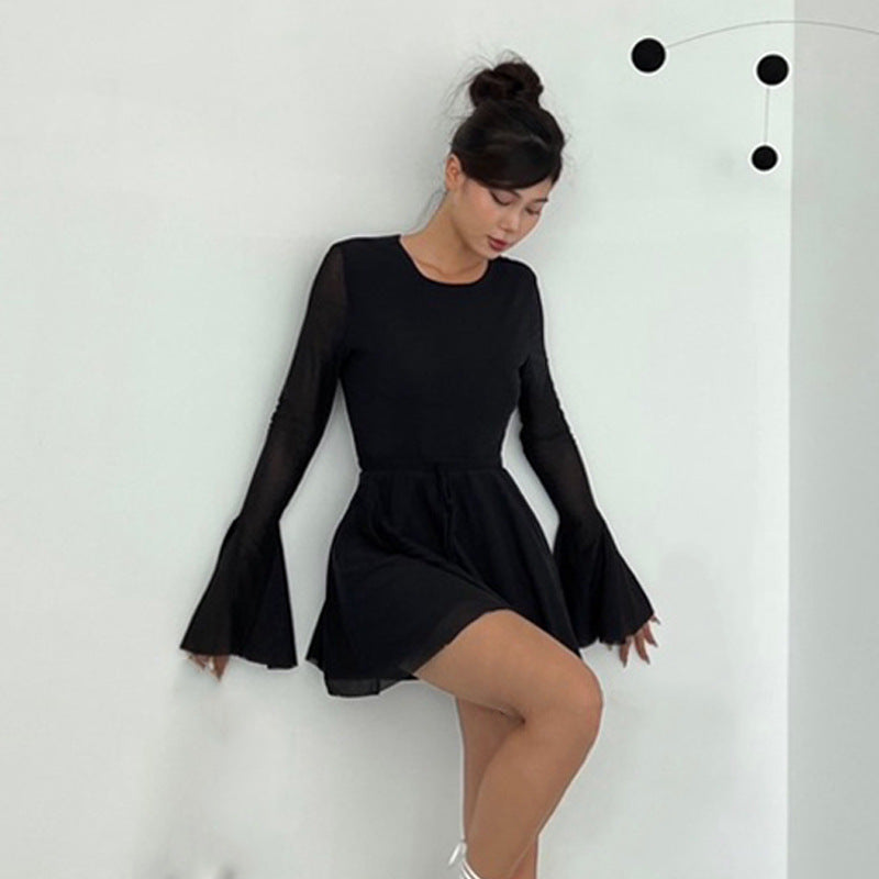 Fall Park Caiying Same Crew Neck Trumpet Long Sleeve Mesh Dress - View 4