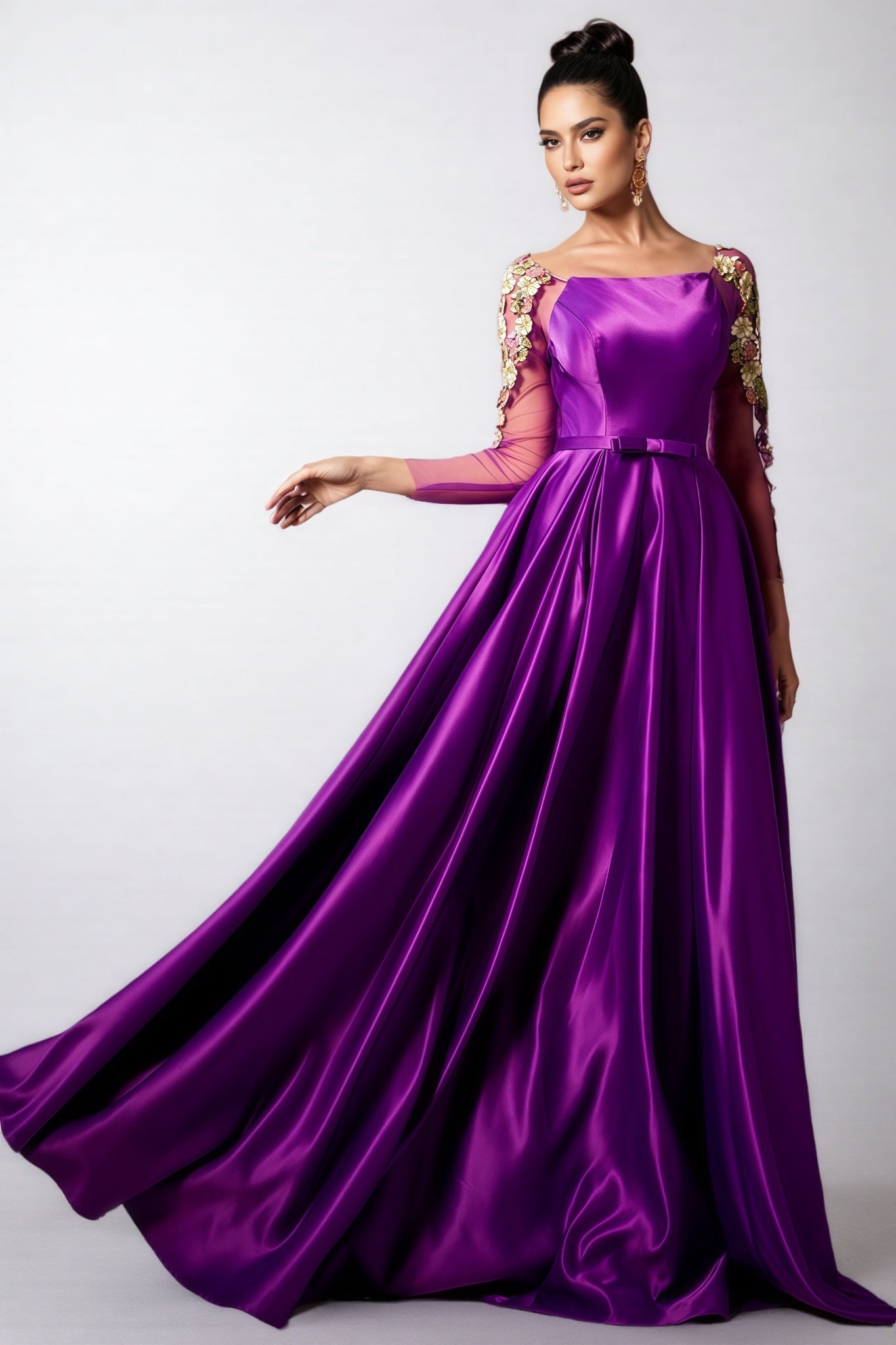 Eira Long Sleeve Applique Maxi Dress - View 4