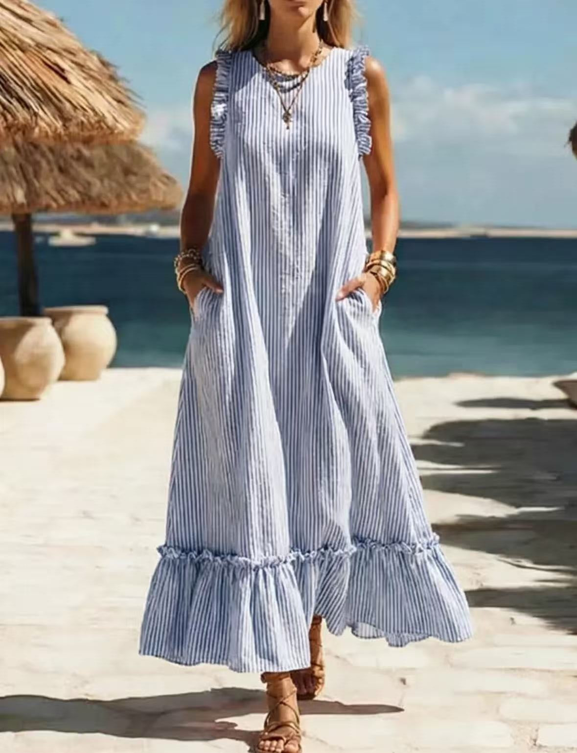 Striped Sleeveless Ruffle Hem Maxi Dress 7