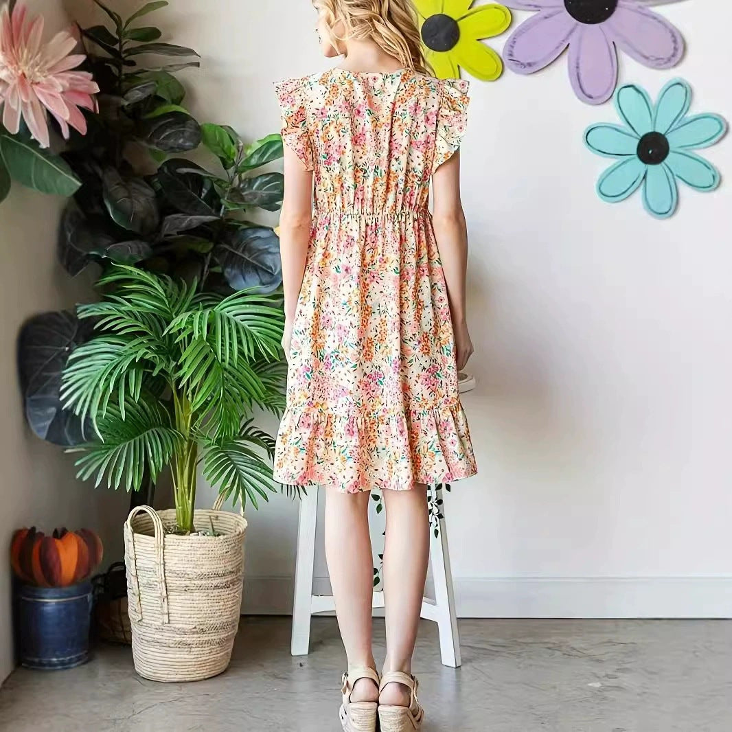 Floral V-Neck Flutter Sleeve Tiered Mini Dress 4