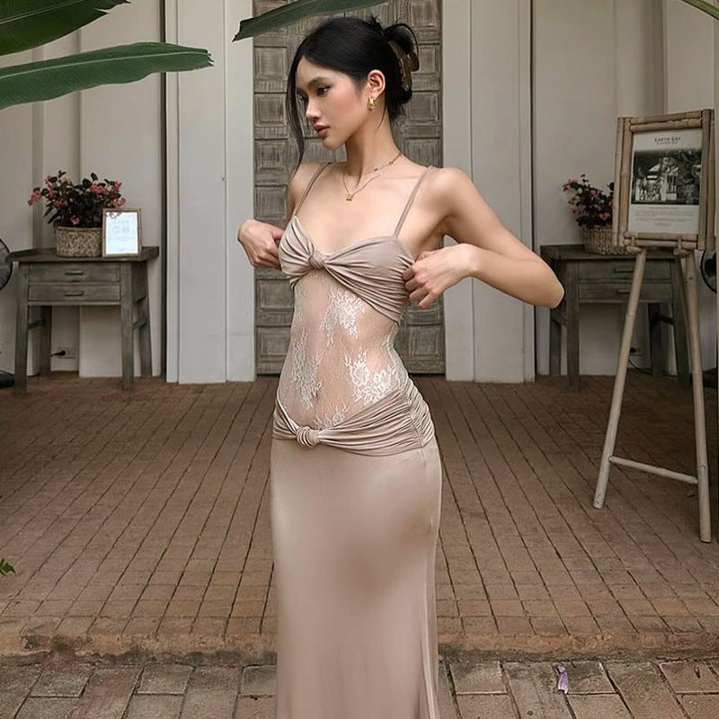 Soft Nude Lace Maxi Dress - View 2
