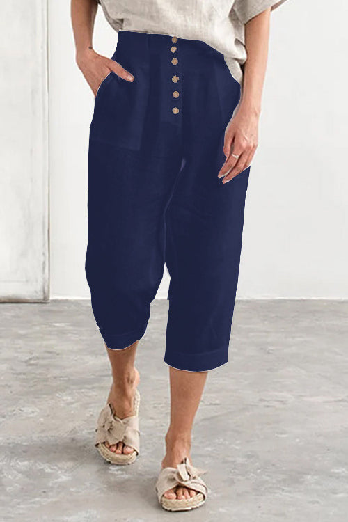 Button Pockets Tapered Leg Pants