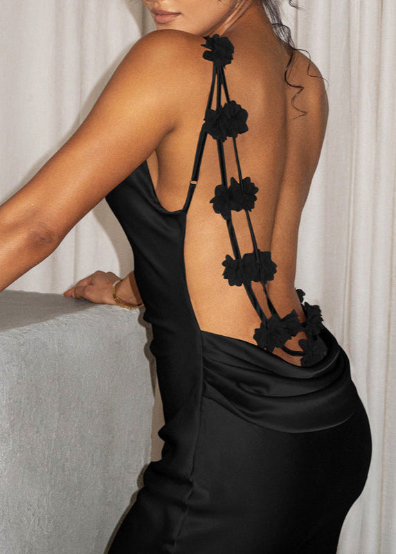 Seraphina - Satin Cowl Neck Evening Gown in Black - View 3