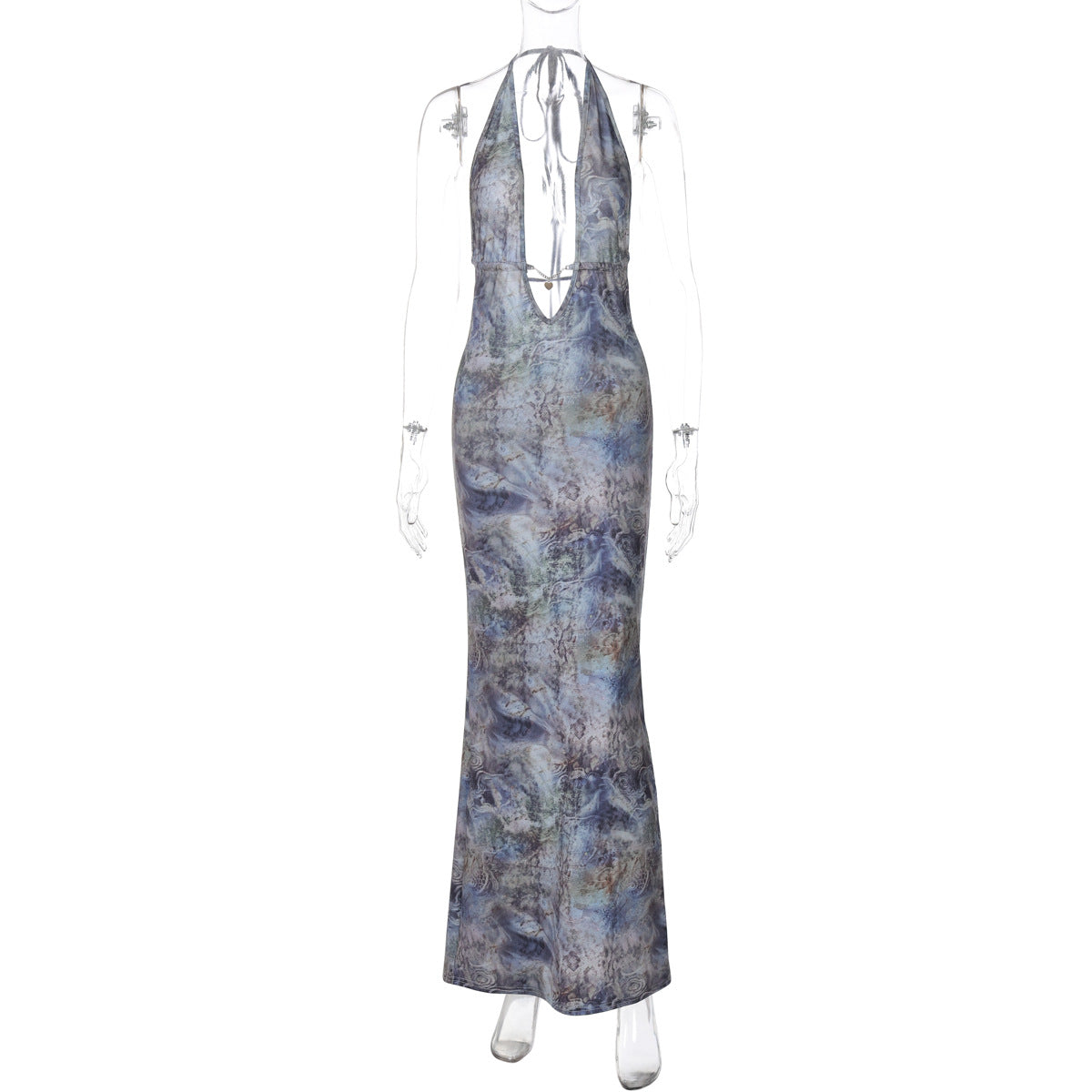 Printed Backless Slim Fit Split Lace up Dress - View 7