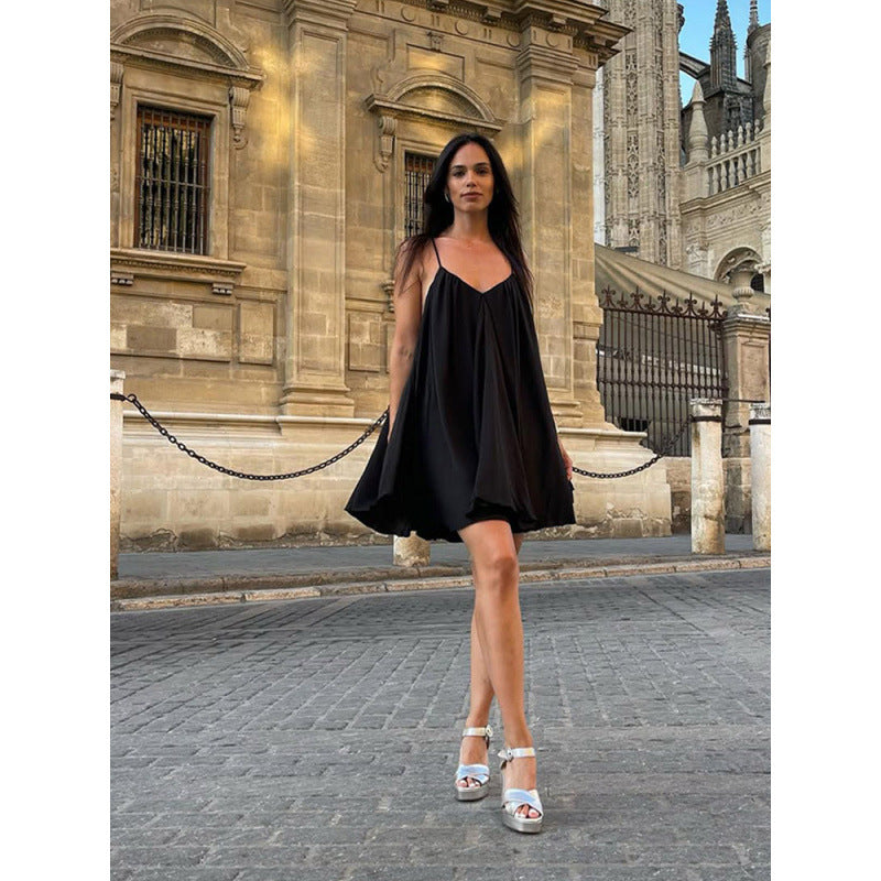 Chiffon V-Neck Spaghetti Strap Swing Mini Dress 4