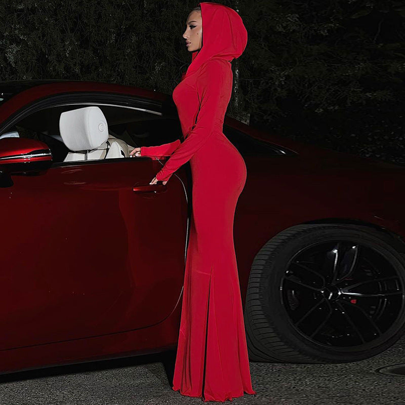 Hooded Long Sleeve Bodycon Mermaid Maxi Dress 2