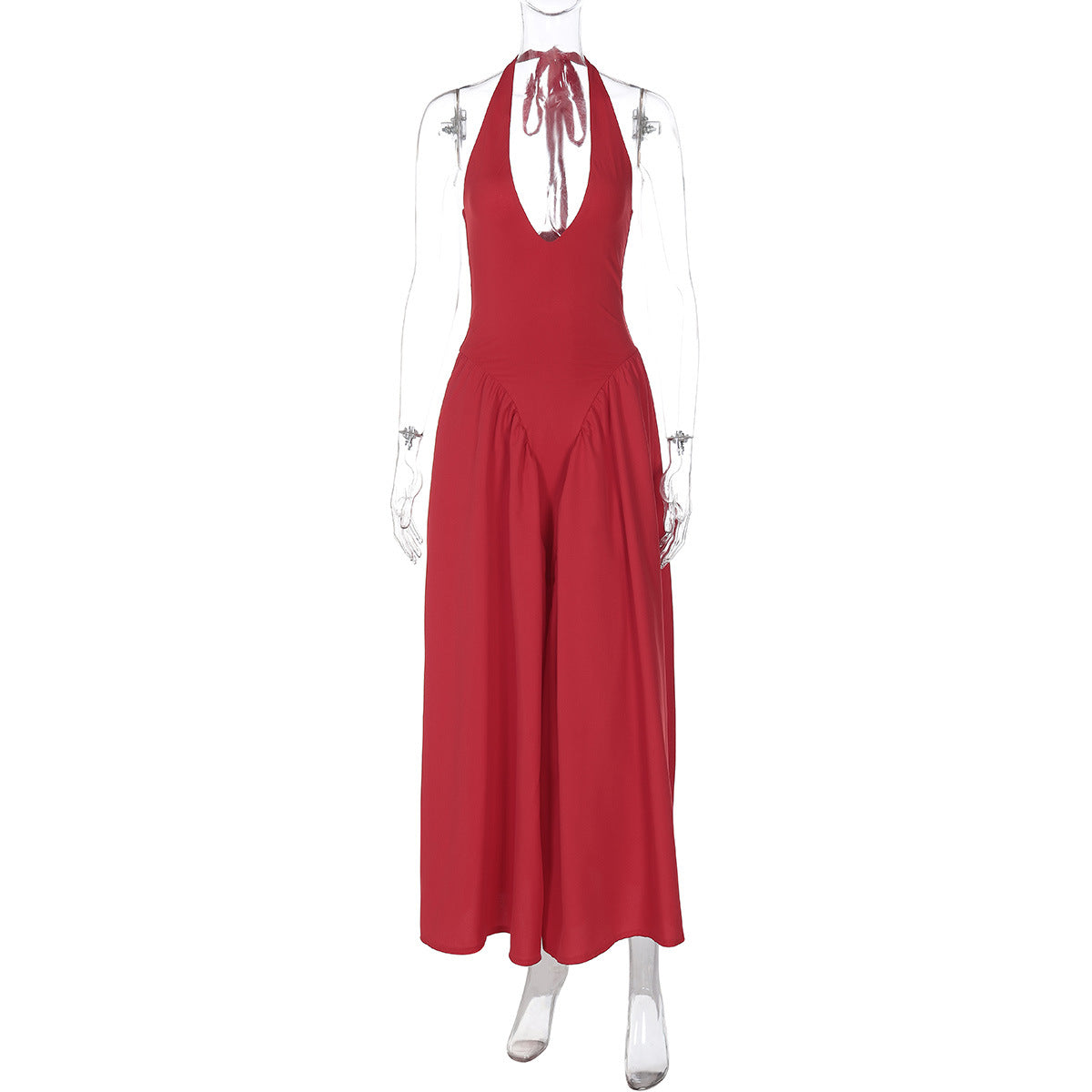 Halter Deep V-Neck Backless Satin Midi Dress 7