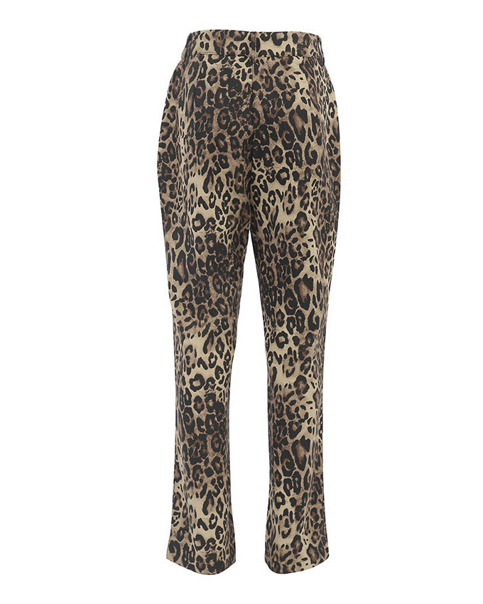 Retro leopard print slim fit pants