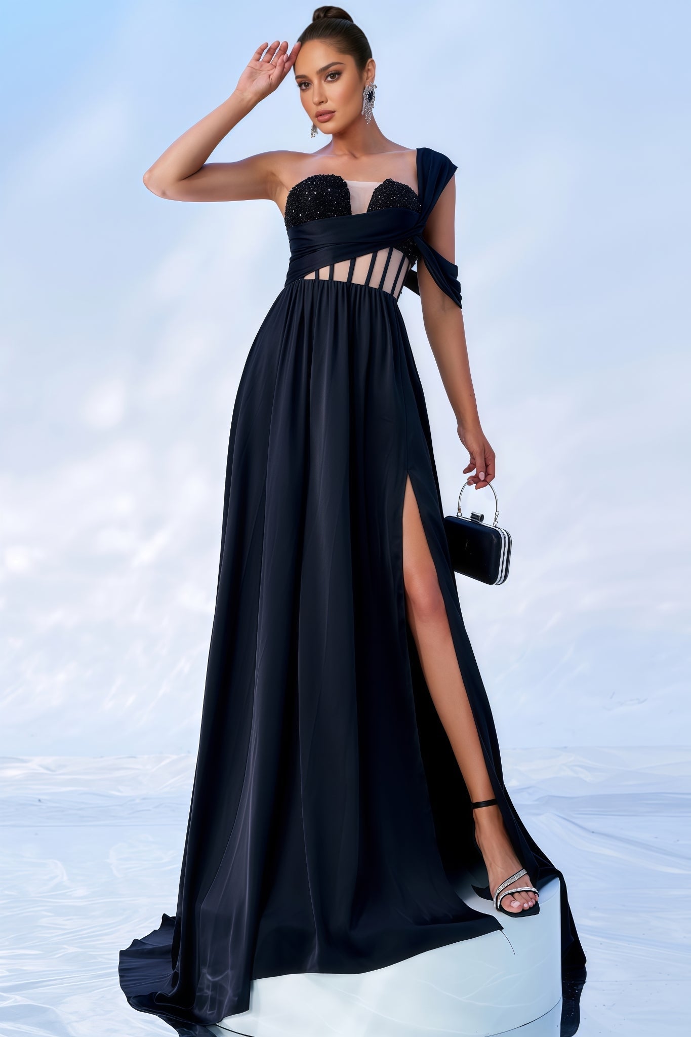 Levia Single Shoulder Sequin Slit Maxi Dress - View 6