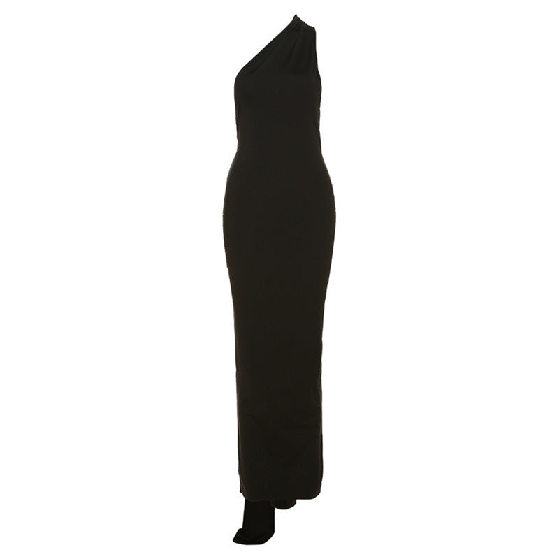 One Shoulder Backless O-Ring Ruched Drape Maxi Evening Gown 5
