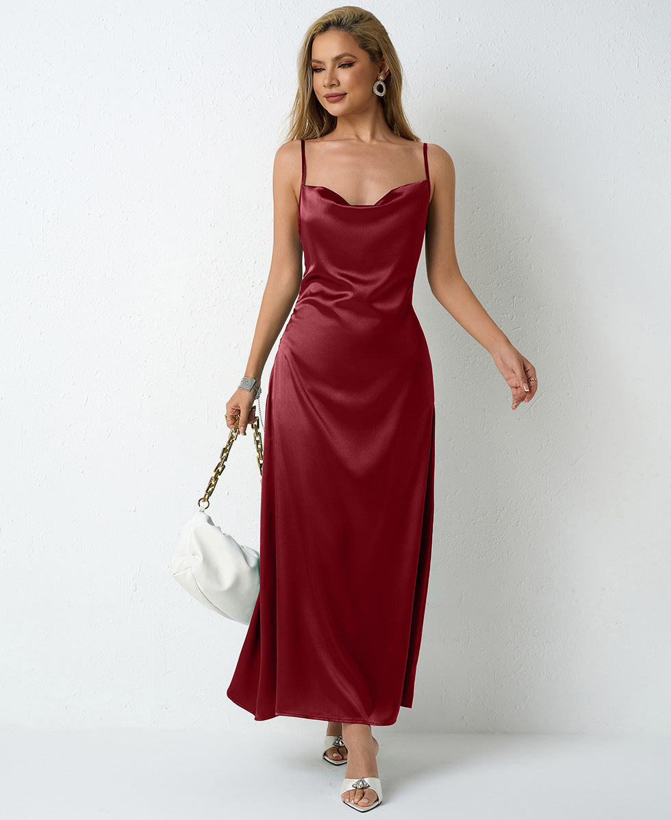 Satin Cowl Neck Spaghetti Strap Fitted Maxi Slip Dress 5