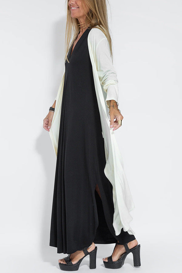 Elegant V-neck Sleeveless Long Dress Matching Vest Cardigan