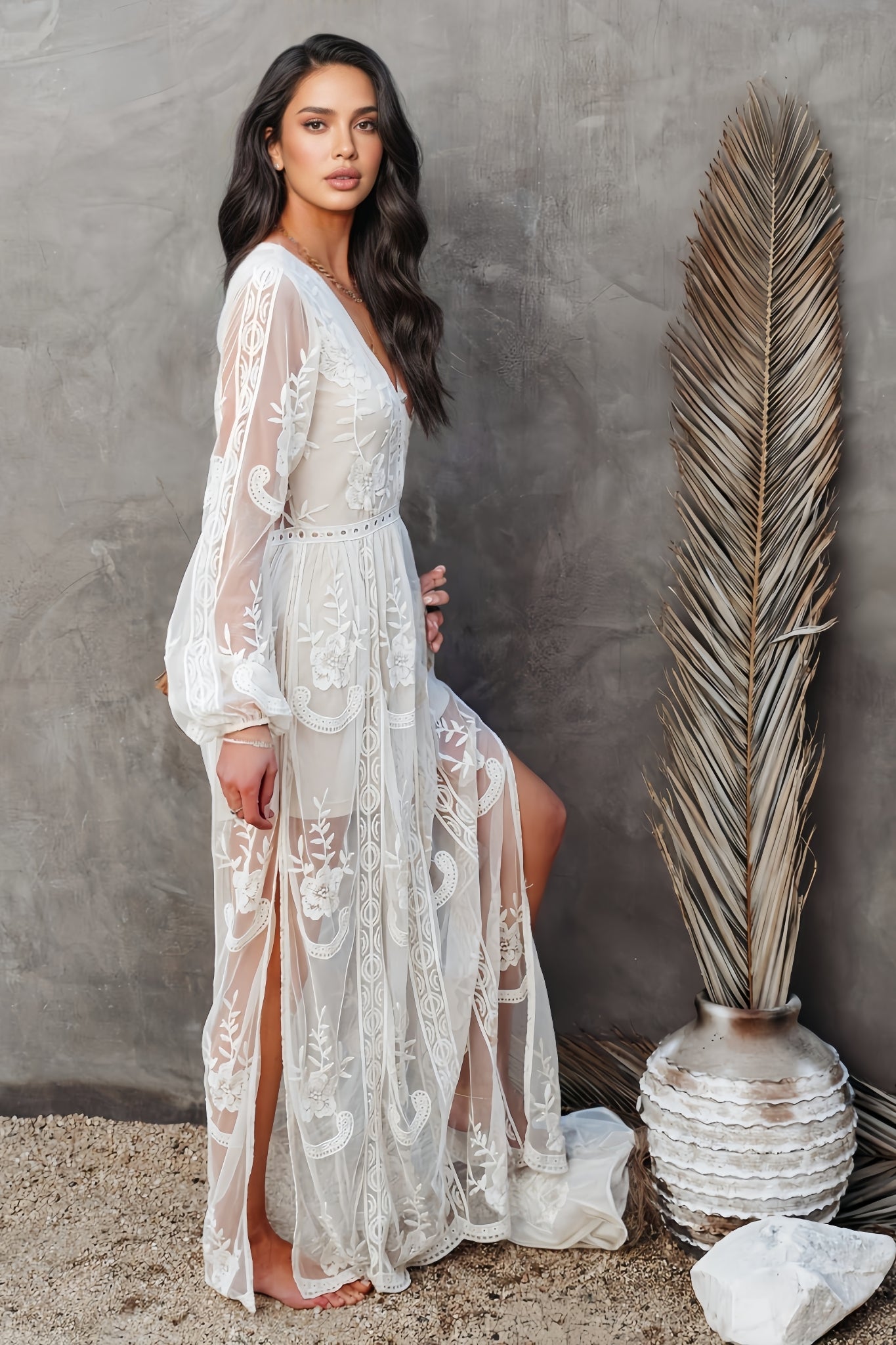Elina Lace Long Sleeve Maxi Dress - View 3