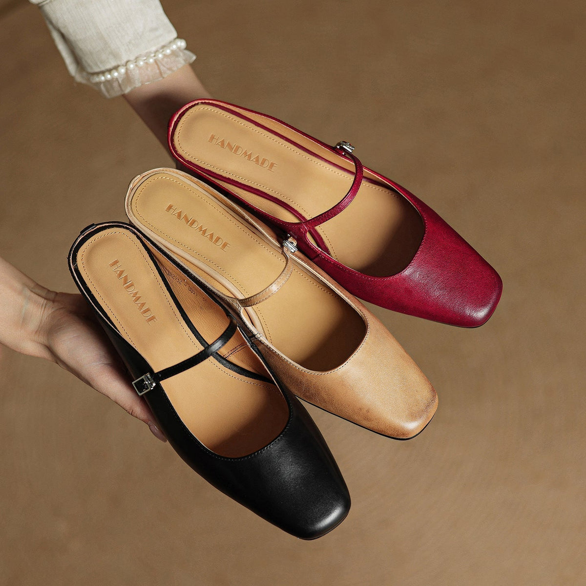 Square Toe Mary Jane Buckle Strap Block Heel Mules