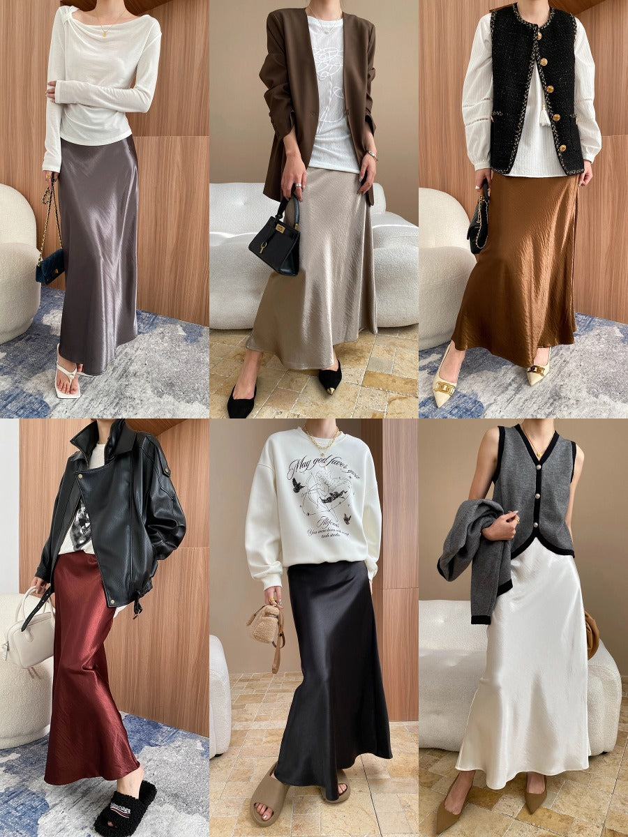 Pearl satin skirt