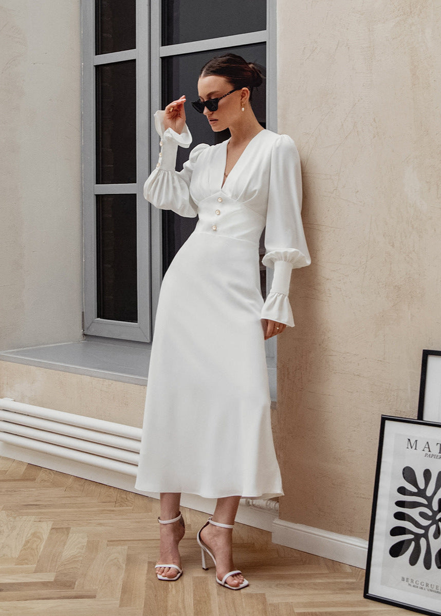 Buttoned Sophia Elegance Midi Dress