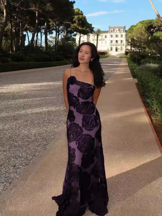 Floral Applique Spaghetti Strap Mesh Backless Slip Maxi Dress - View 5