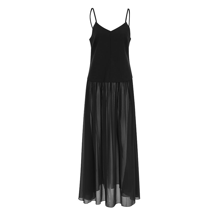 Chiffon V-Neck Spaghetti Strap Flowy Maxi Dress
