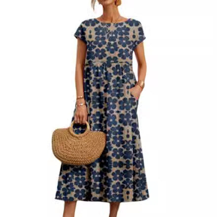 Floral Short Sleeve Tiered Pocket Maxi Dress 5