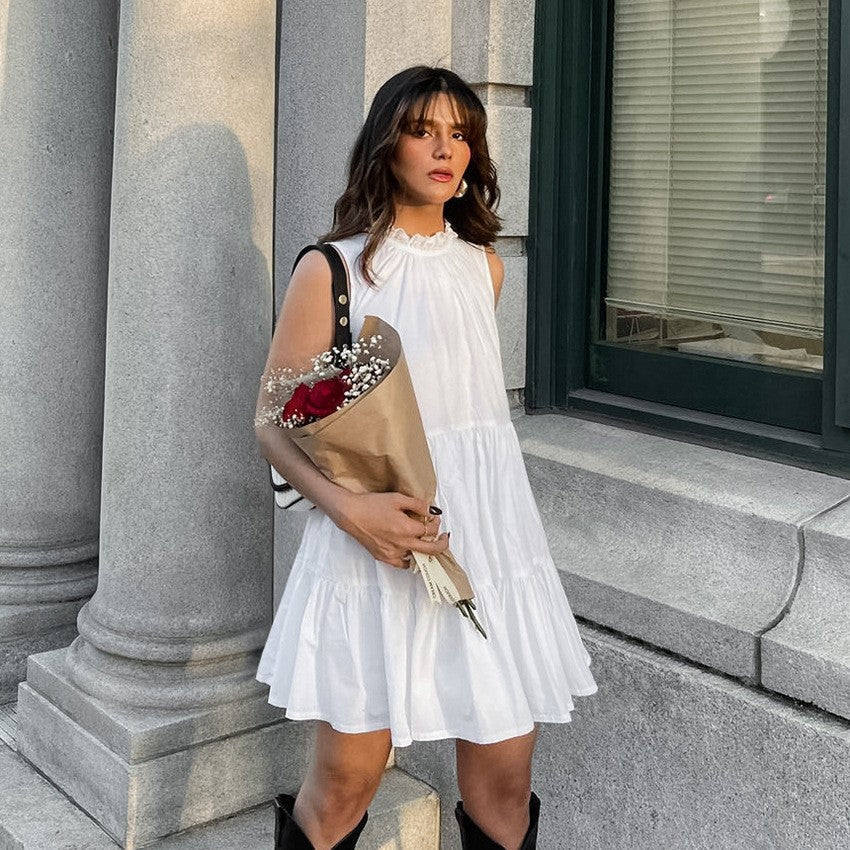 Sleeveless Ruffle Collar Tiered Babydoll A-Line Mini Dress