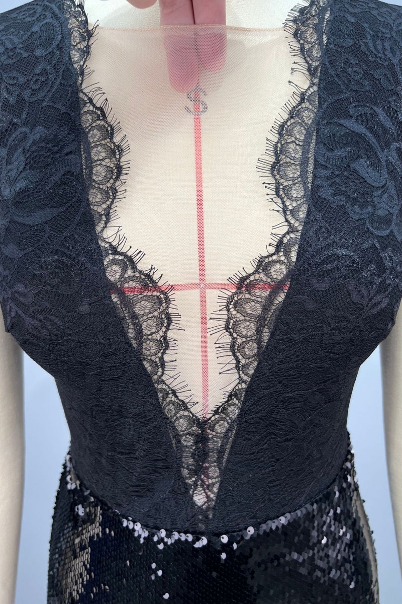 Ciardy Black Lace Sequin Maxi Dress - View 4
