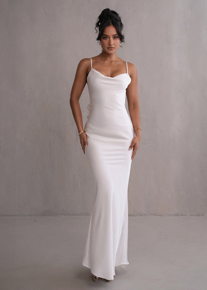Seraphina - Satin Cowl Neck Evening Gown - View 5