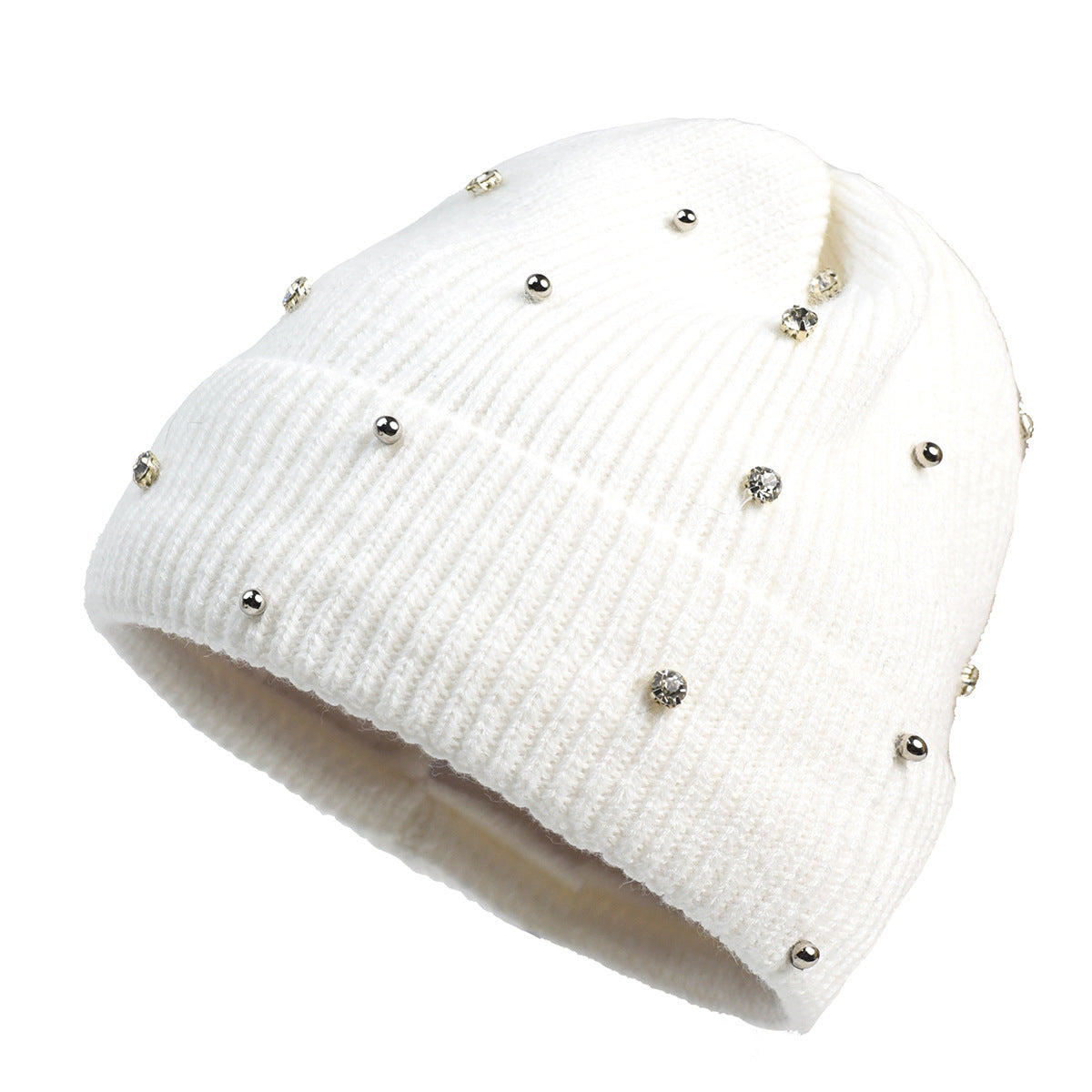 Rhinestone Ribbed Knit Beanie