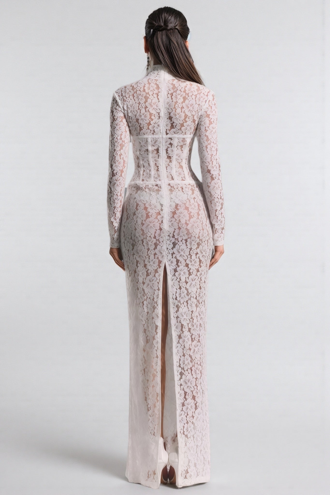 Davina White Lace Floral Maxi Dress - View 3