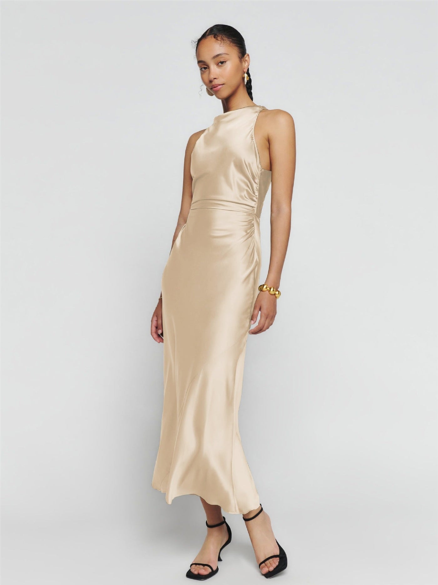 Cowl Neck Satin Back Cross Long Dress - View 6