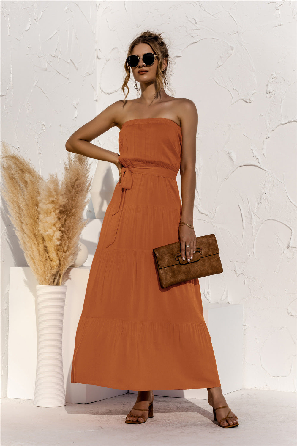 Free Falling Strapless Tiered Maxi Dress Golden Yellow
