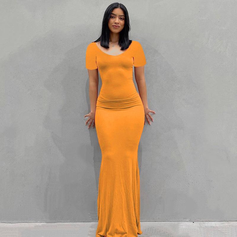 Scoop Neck Spaghetti Strap Bodycon Mermaid Maxi Dress 22