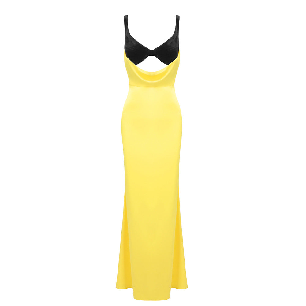 Velvet Patchwork Cut Out Sleeveless Maxi Dress