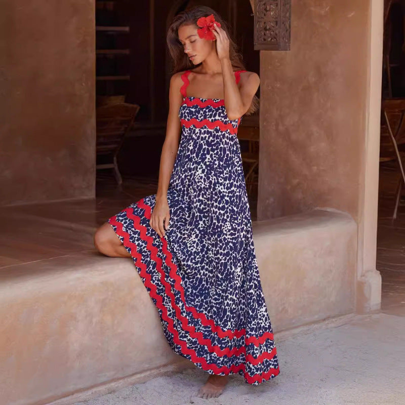 Jovie - Sleeveless Floral Printed Loose Dress Dark Blue