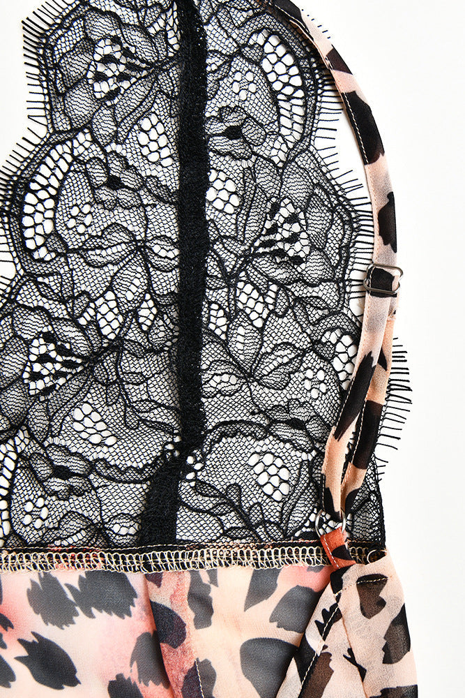 Deep V-Neck Lace Print Fishtail Slip Maxi Dress - View 8