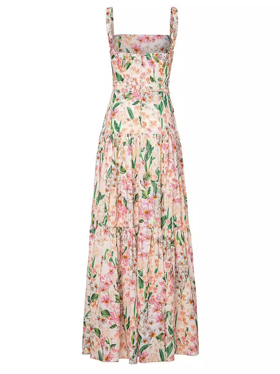 A-Line Floral Spaghetti Strap Midi Dress