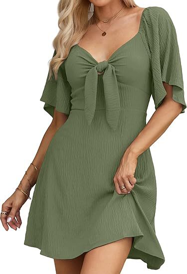 V-Neck Tie Front Flutter Sleeve A-Line Mini Dress 4