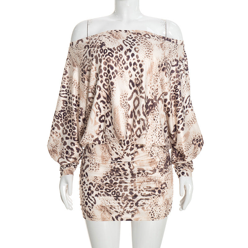 Leopard Print Off Shoulder Long Sleeve Ruched Bodycon Mini Dress 5