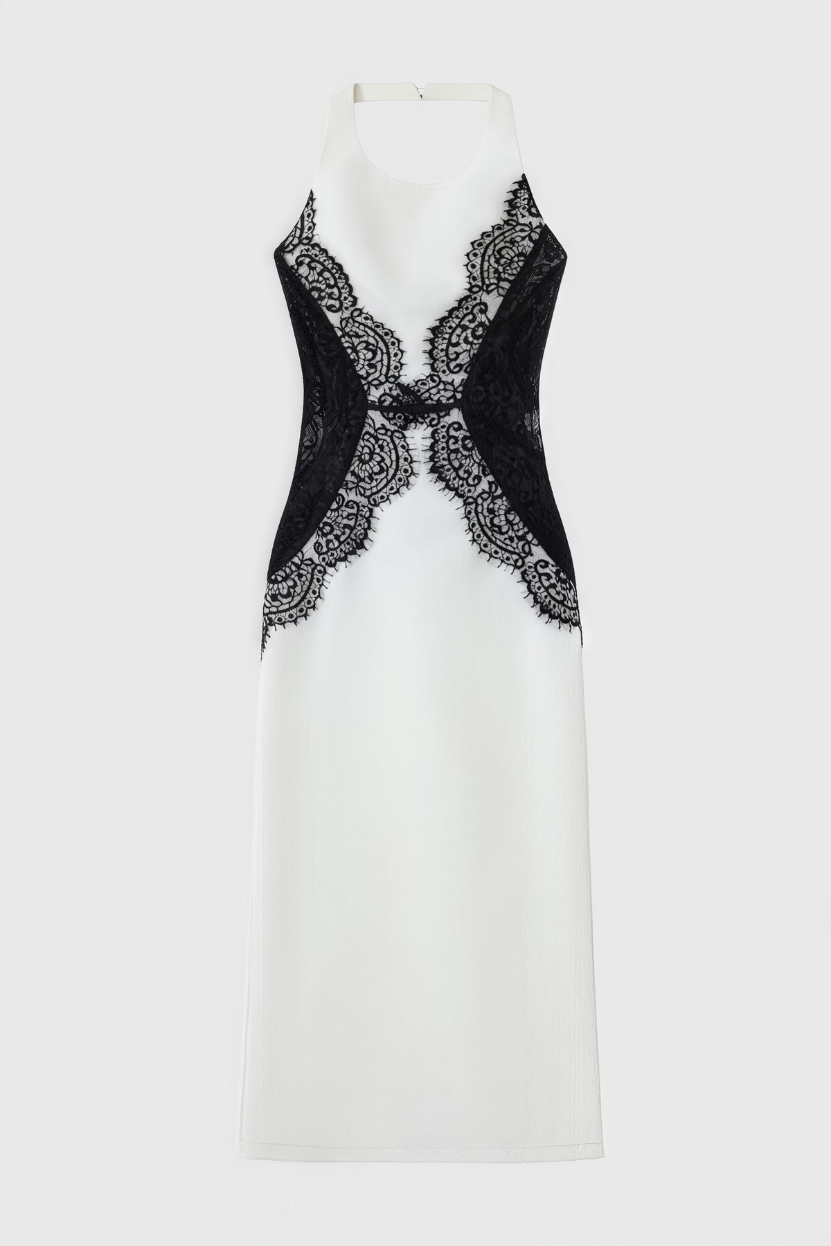 Halter Neck Sleeveless Contrast Lace Waist Panel Column Maxi Dress 4