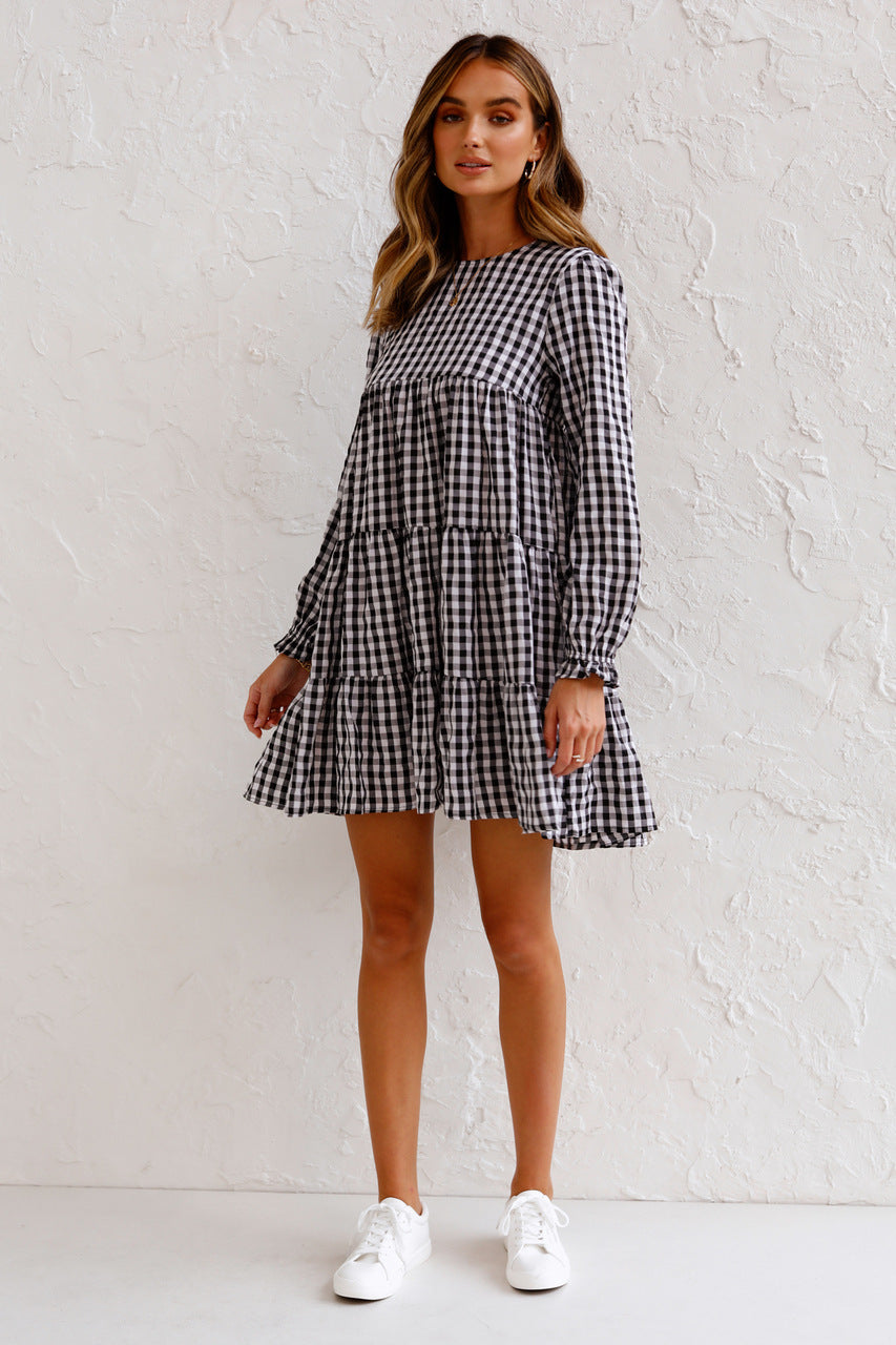 Urika Cotton Blend Plaid Babydoll Dress FINAL