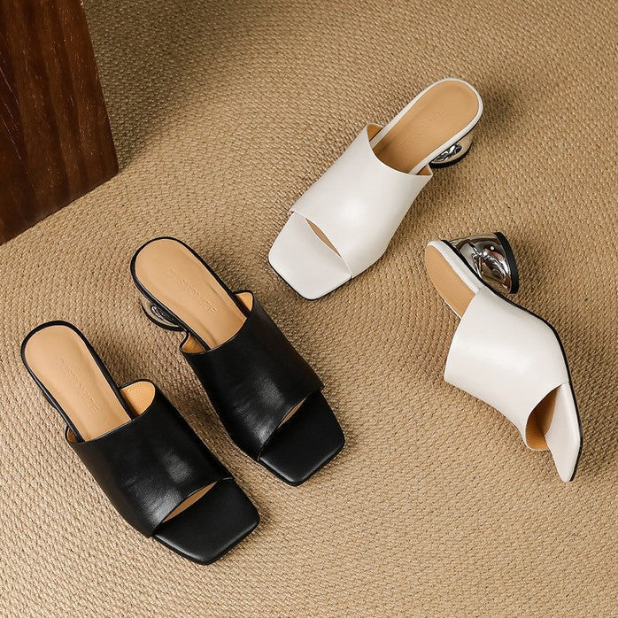 Square Open Toe Sculpted Heel Mules