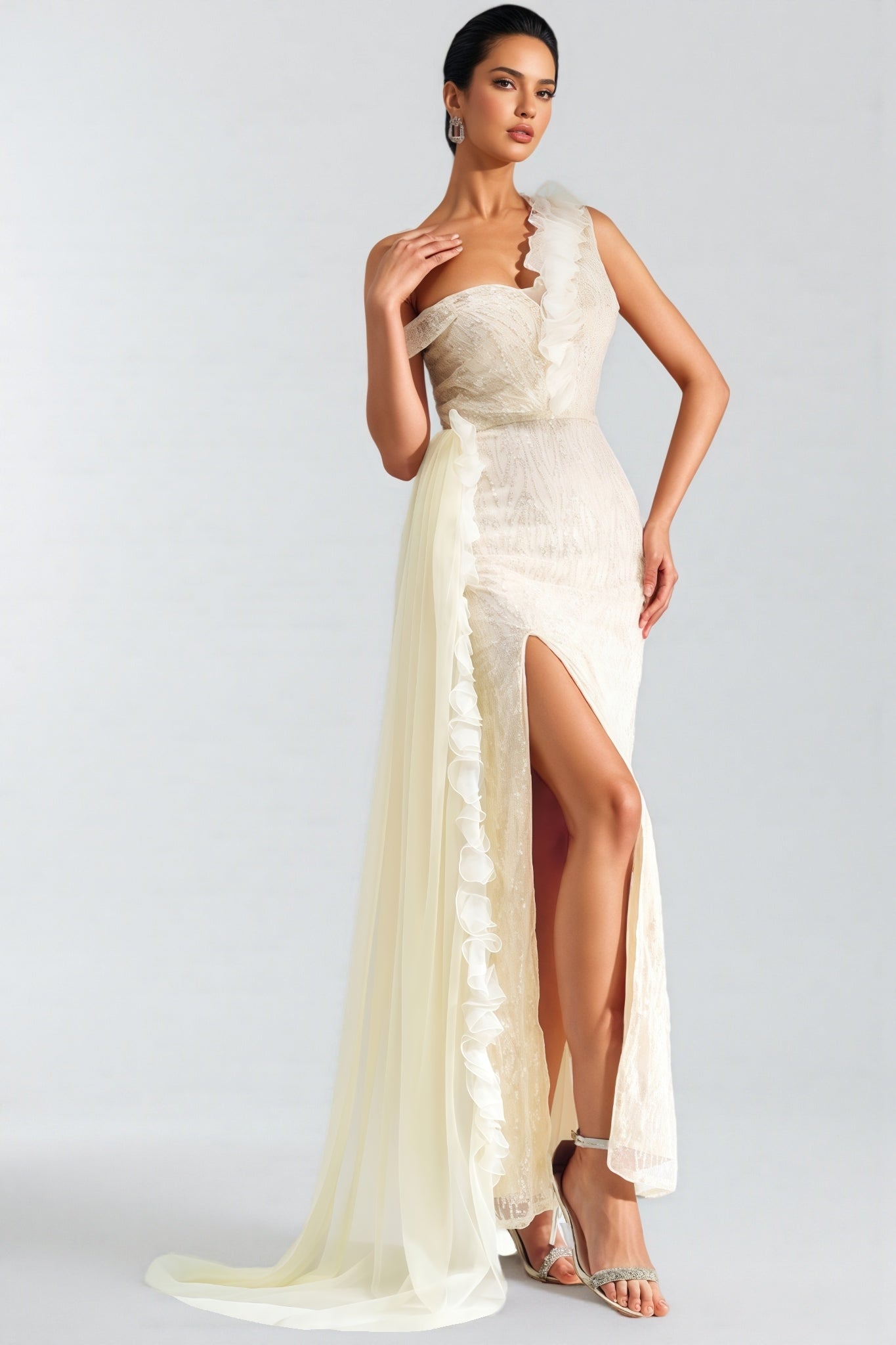 Cadie Strapless Split Mesh Maxi Dress - View 7