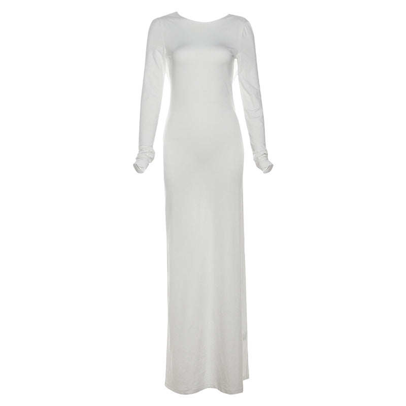 Draped Cowl Back Long Sleeve Backless Mermaid Maxi Dress 5