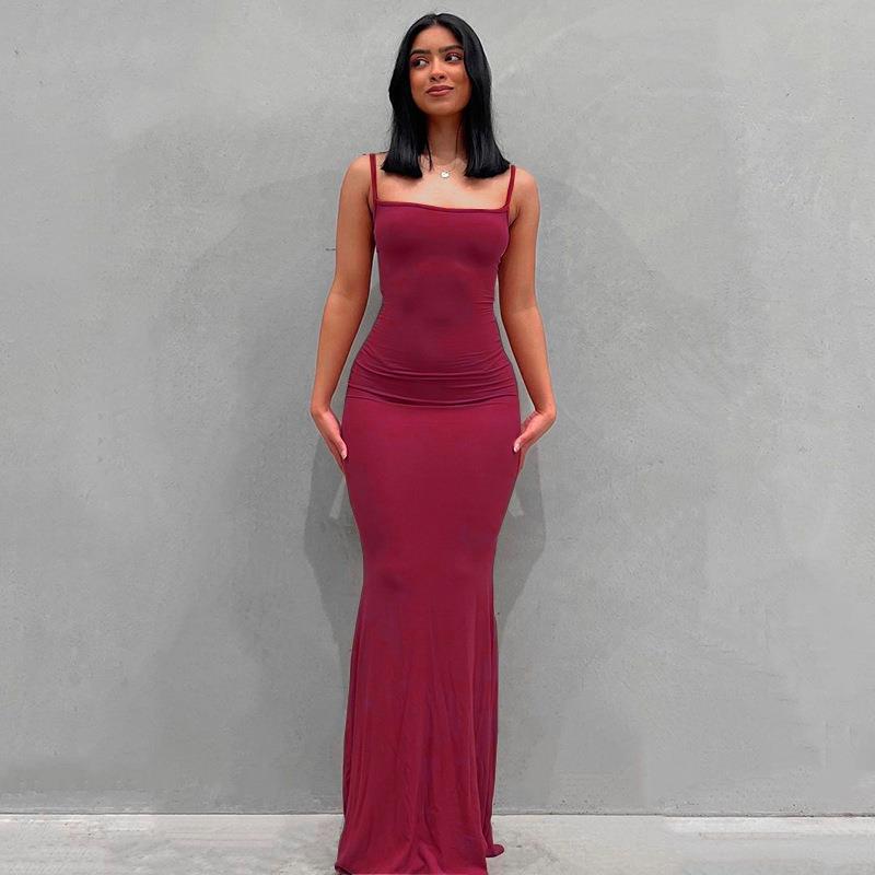 Scoop Neck Spaghetti Strap Bodycon Mermaid Maxi Dress 9