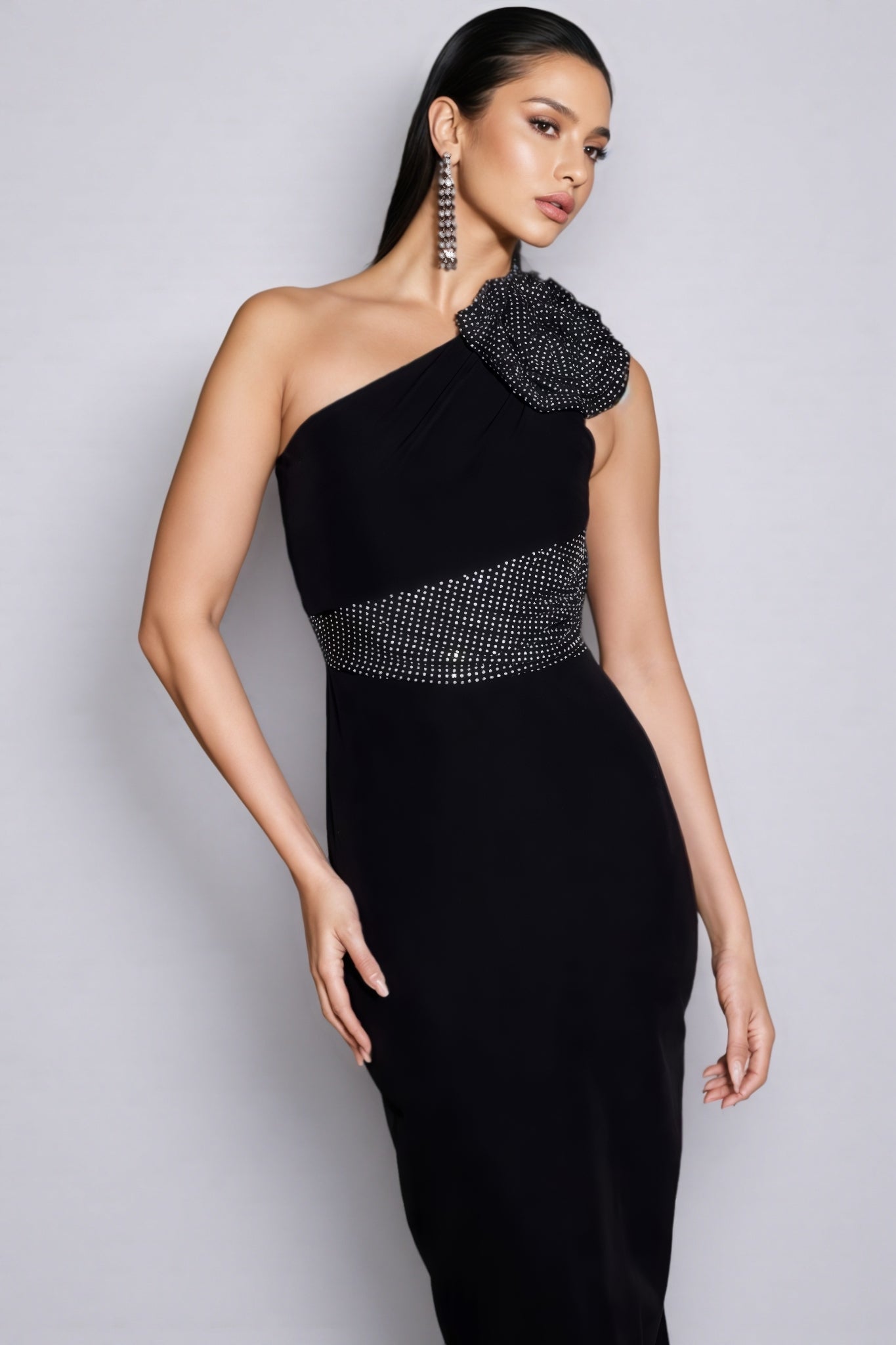 Xoelk Backless Rhinestone 3D Flower Maxi Dress - View 2